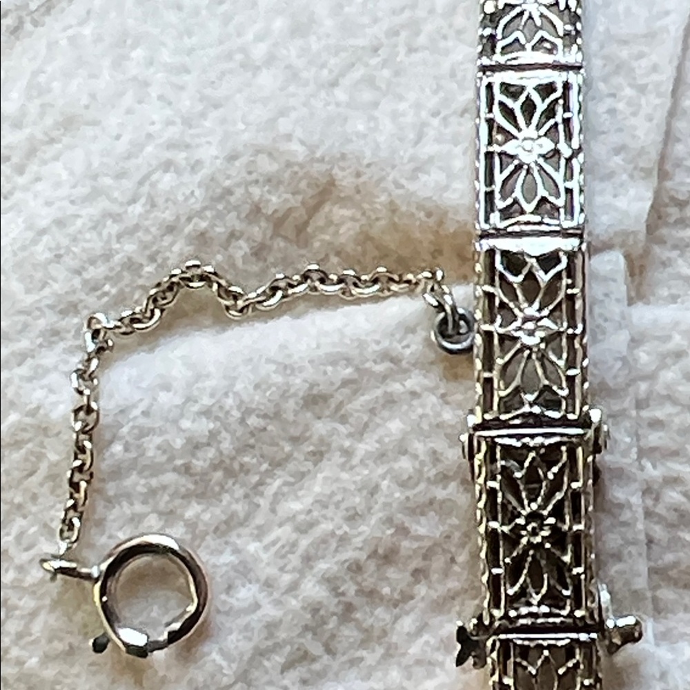 Vintage 14k white gold with diamond and emeralds - Picture 4 of 5